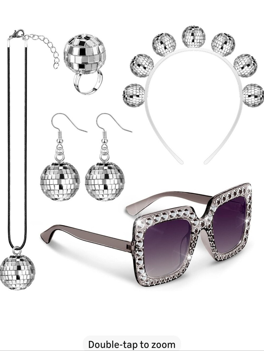 * Disco Ball Headband Earrings Glasses Necklace Ring Bracelet 5 peice